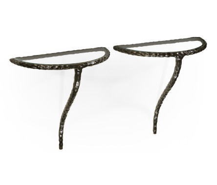 Bronze hammered pair wall bracket tables