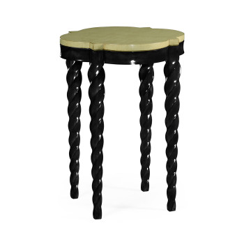 Black twisted side table with celadon top
