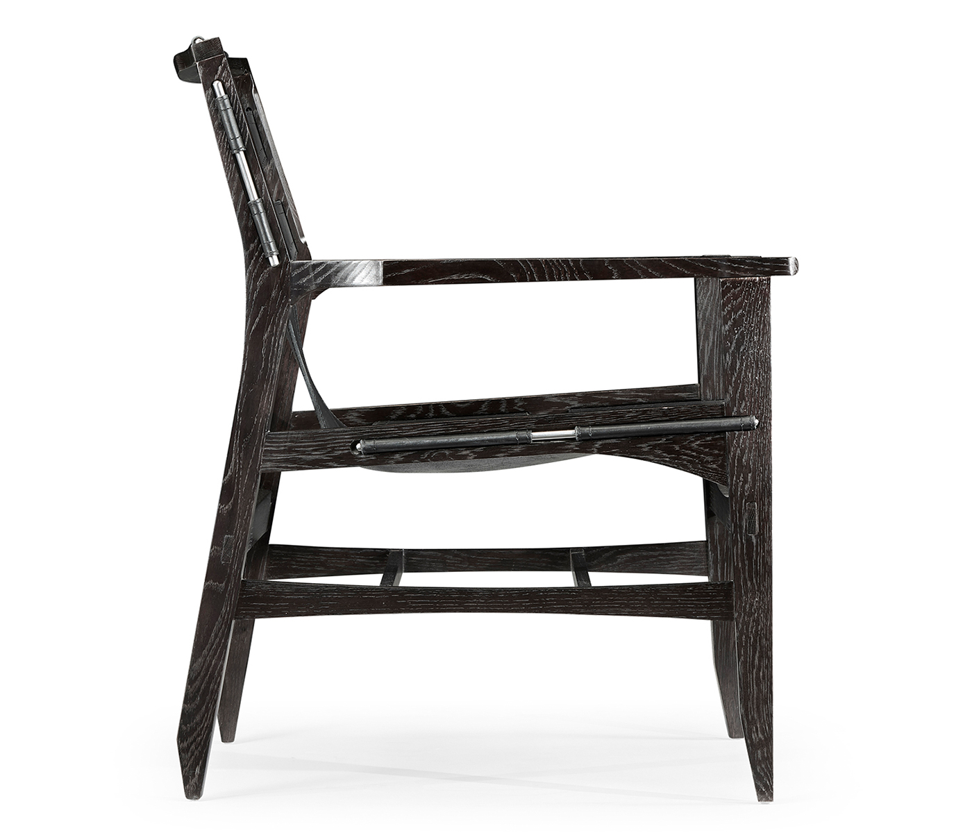 Midcentury Style Slung Black Leather & Black Mocha Oak Easy Chair