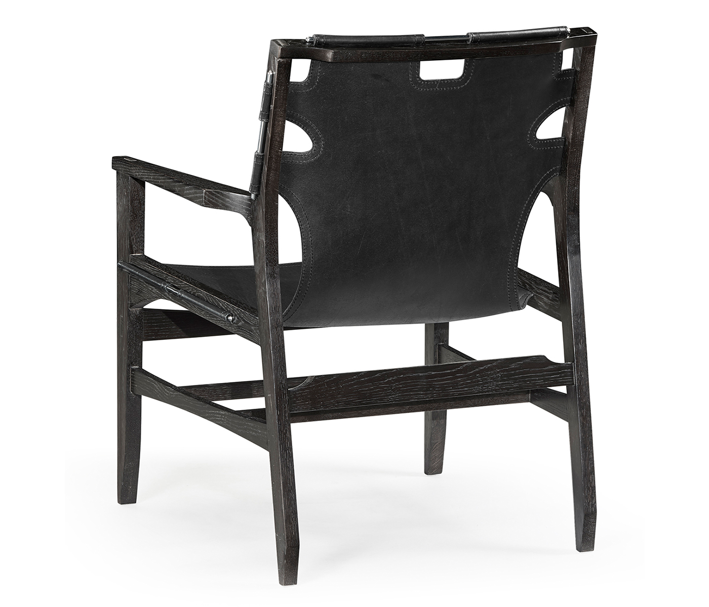 Midcentury Style Slung Black Leather & Black Mocha Oak Easy Chair