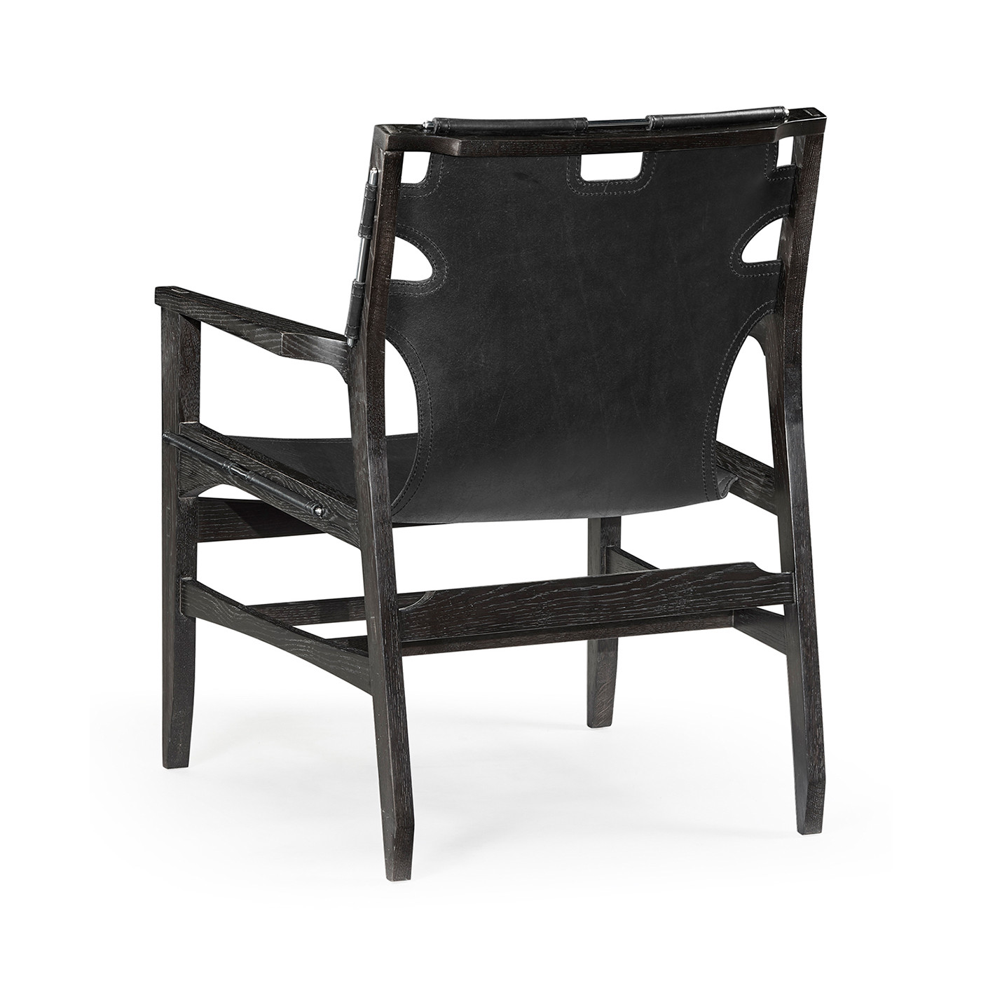 Midcentury Style Slung Black Leather & Black Mocha Oak Easy Chair