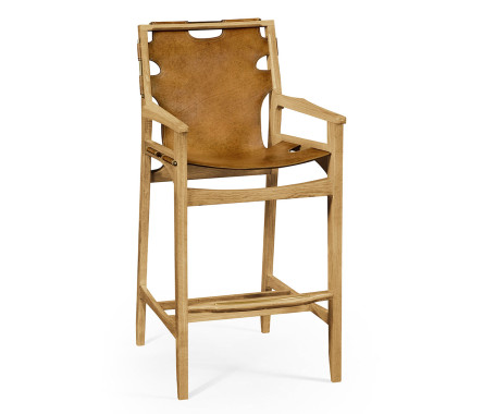 Midcentury Style Slung Leather & Light Oak Bar Stool