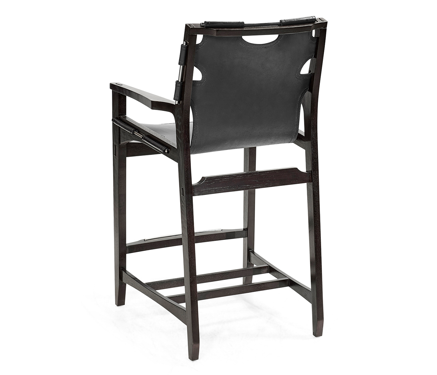 Midcentury Style Slung Black Leather & Black Mocha Oak Counter Stool