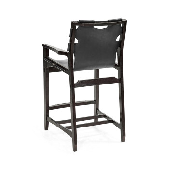 Midcentury Style Slung Black Leather & Black Mocha Oak Counter Stool
