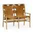 Midcentury Style Slung Leather & Light Oak Two Seat Bench