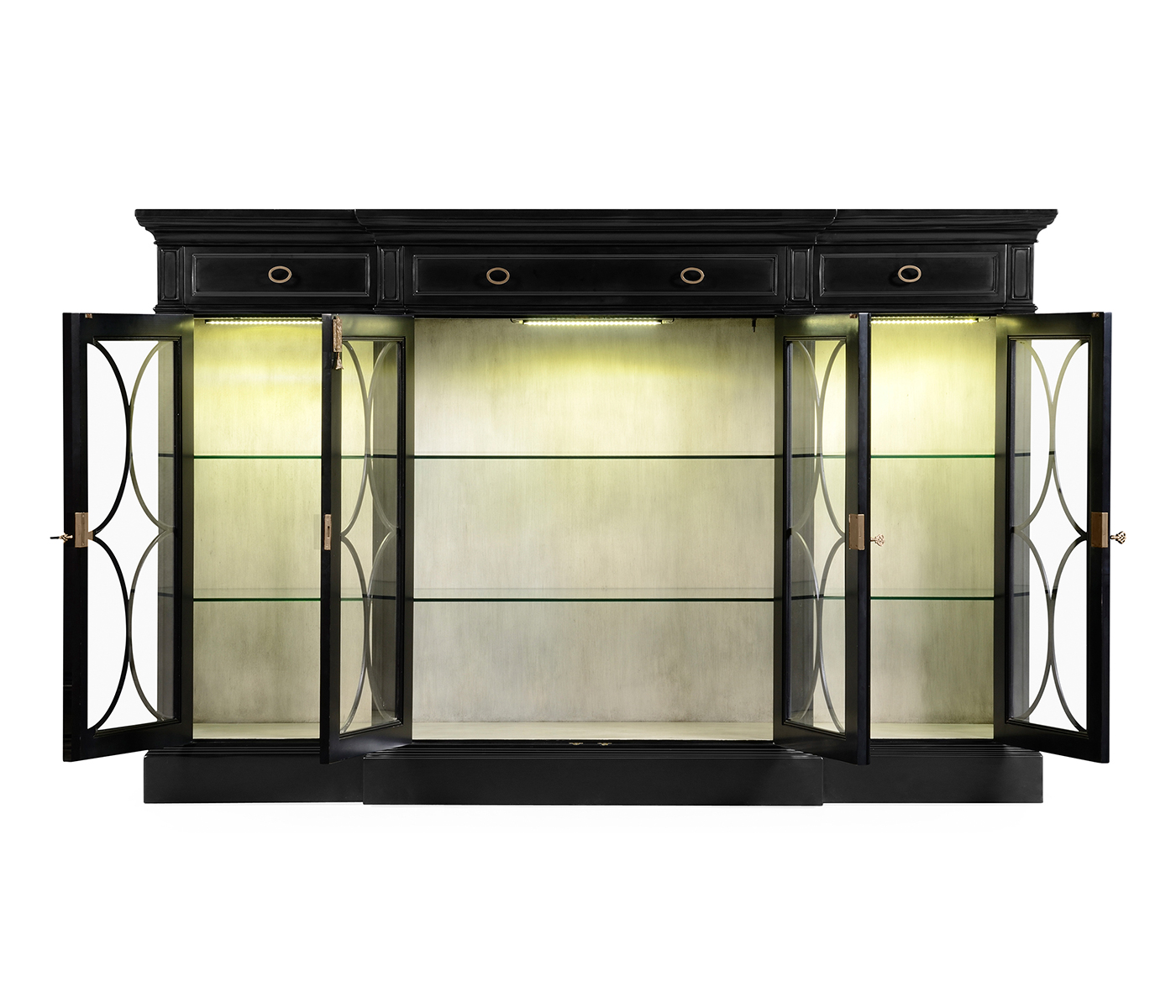 Traditional Four Door Breakfront Display Cabinet