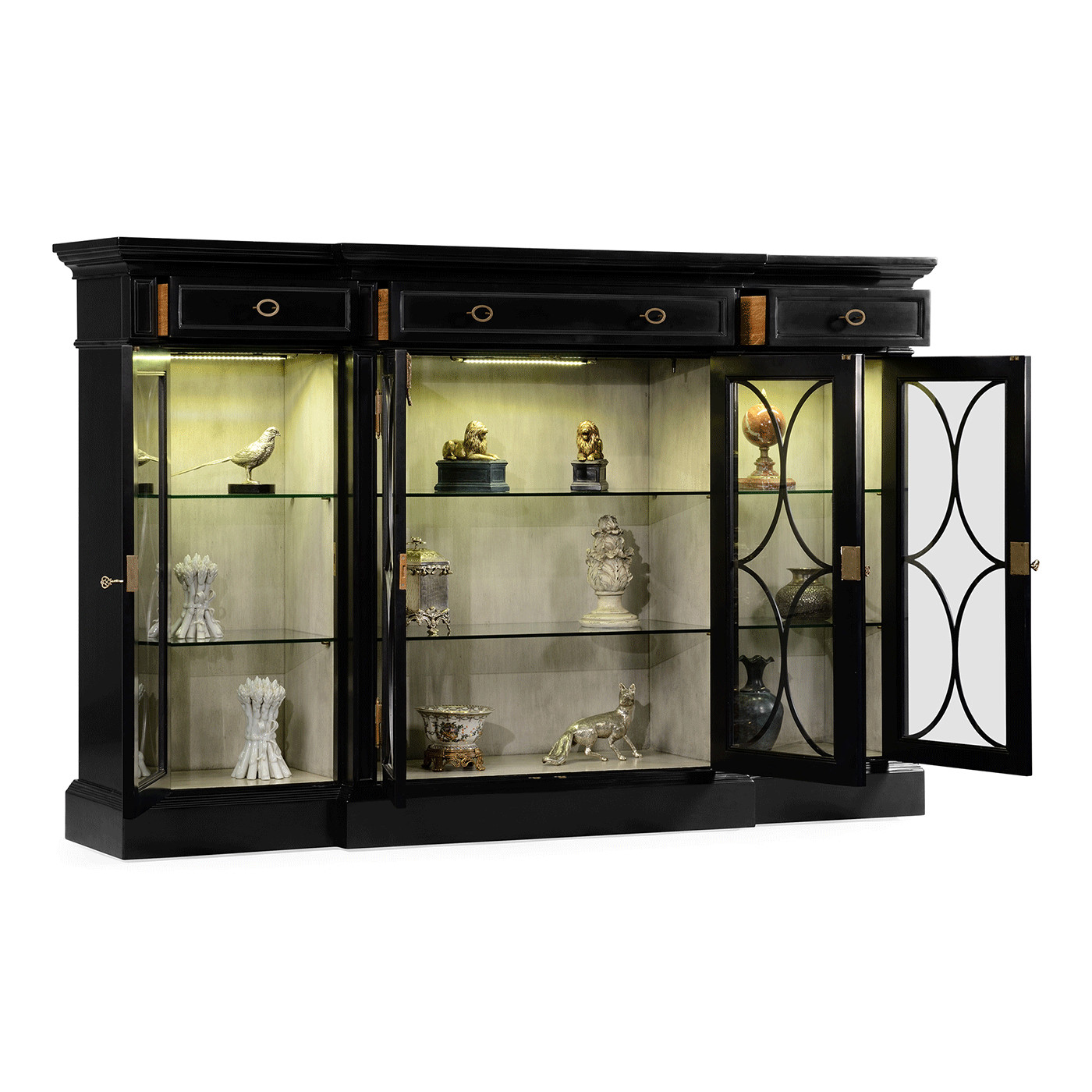 Traditional Four Door Breakfront Display Cabinet