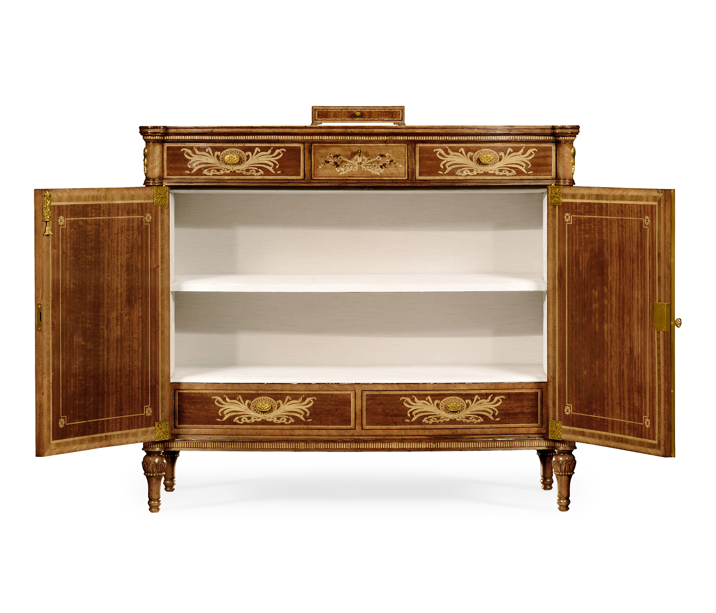 Fine mahogany side cabinet with pictorial marquetry of Paris and Helen
