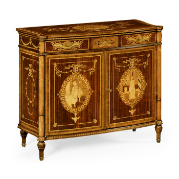 Fine mahogany side cabinet with pictorial marquetry of Paris and Helen