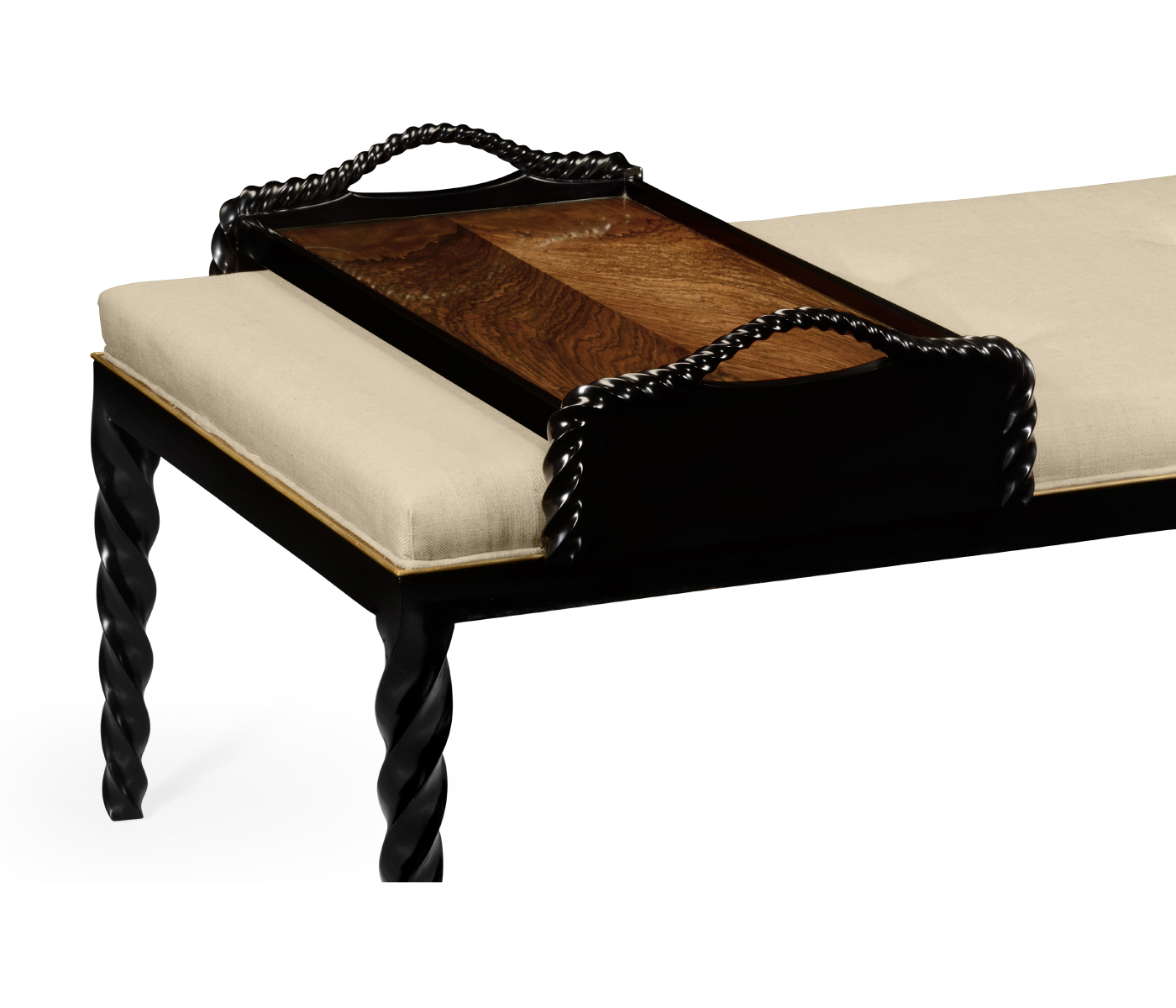 Cocktail Ottoman with Tray Table and Black Barleytwist Legs, Upholstered in MAZO