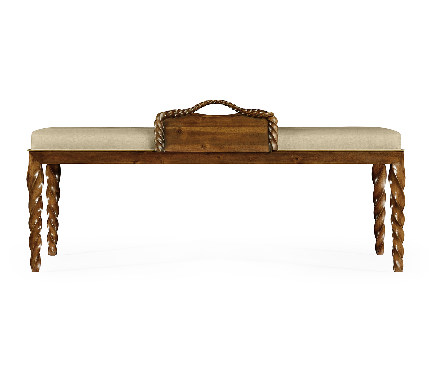 Cocktail Ottoman with Tray Table and Walnut Barleytwist Legs, Upholstered in MAZO