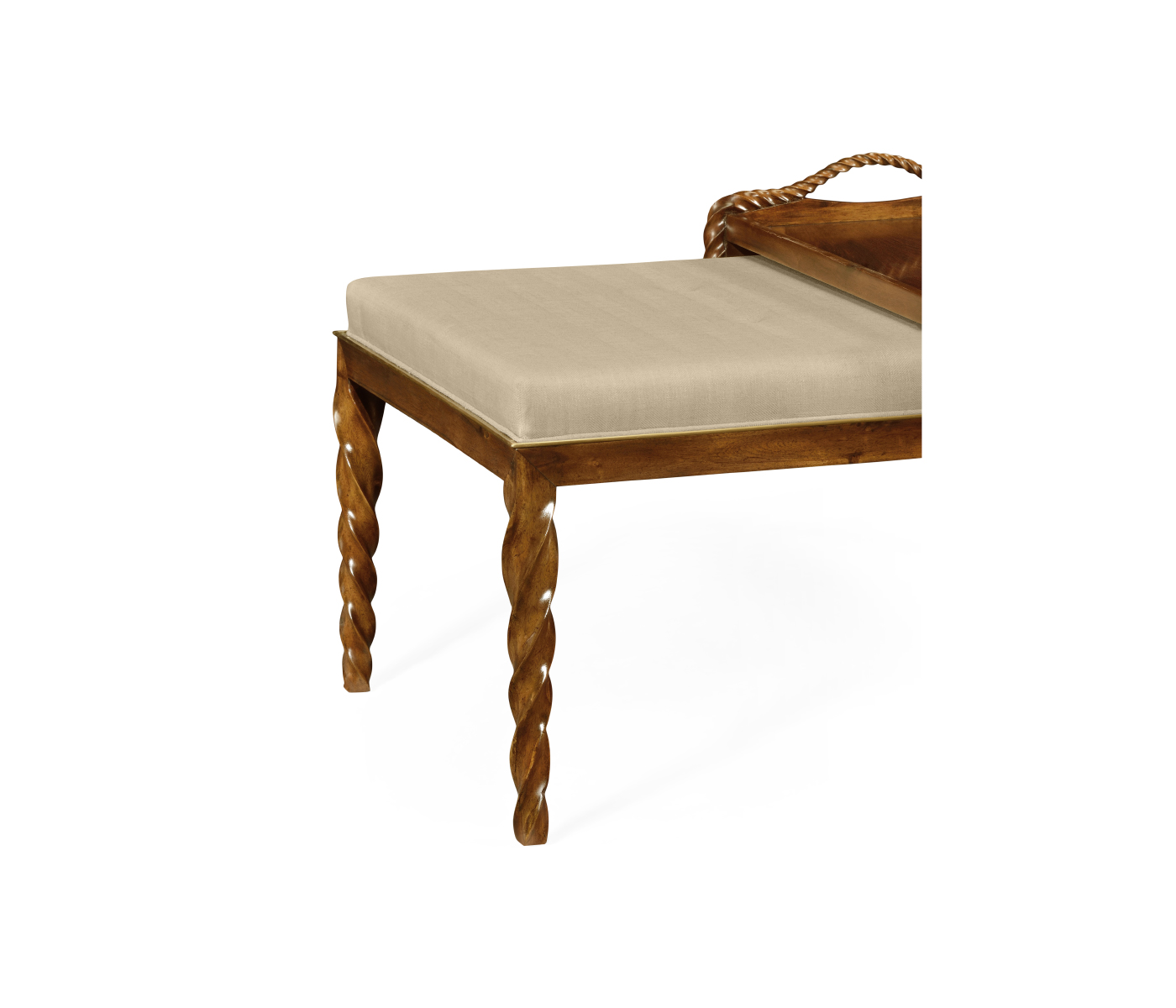 Cocktail Ottoman with Tray Table and Walnut Barleytwist Legs, Upholstered in MAZO