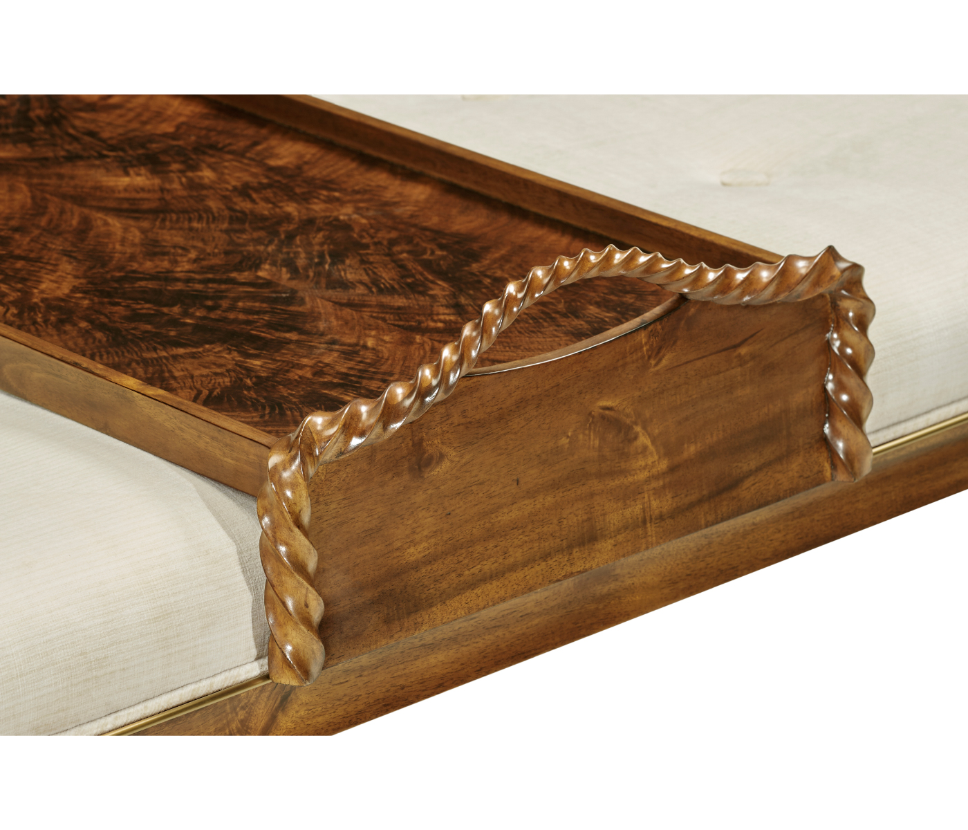 Cocktail Ottoman with Tray Table and Walnut Barleytwist Legs, Upholstered in COM