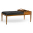 Cocktail Ottoman with Tray Table and Walnut Barleytwist Legs, Upholstered in Black Leather