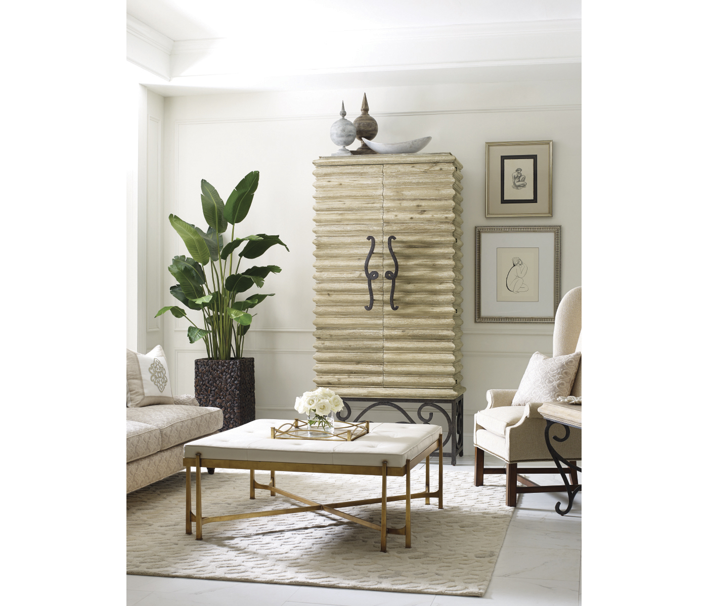 Églomisé and Silver Iron Cocktail Ottoman