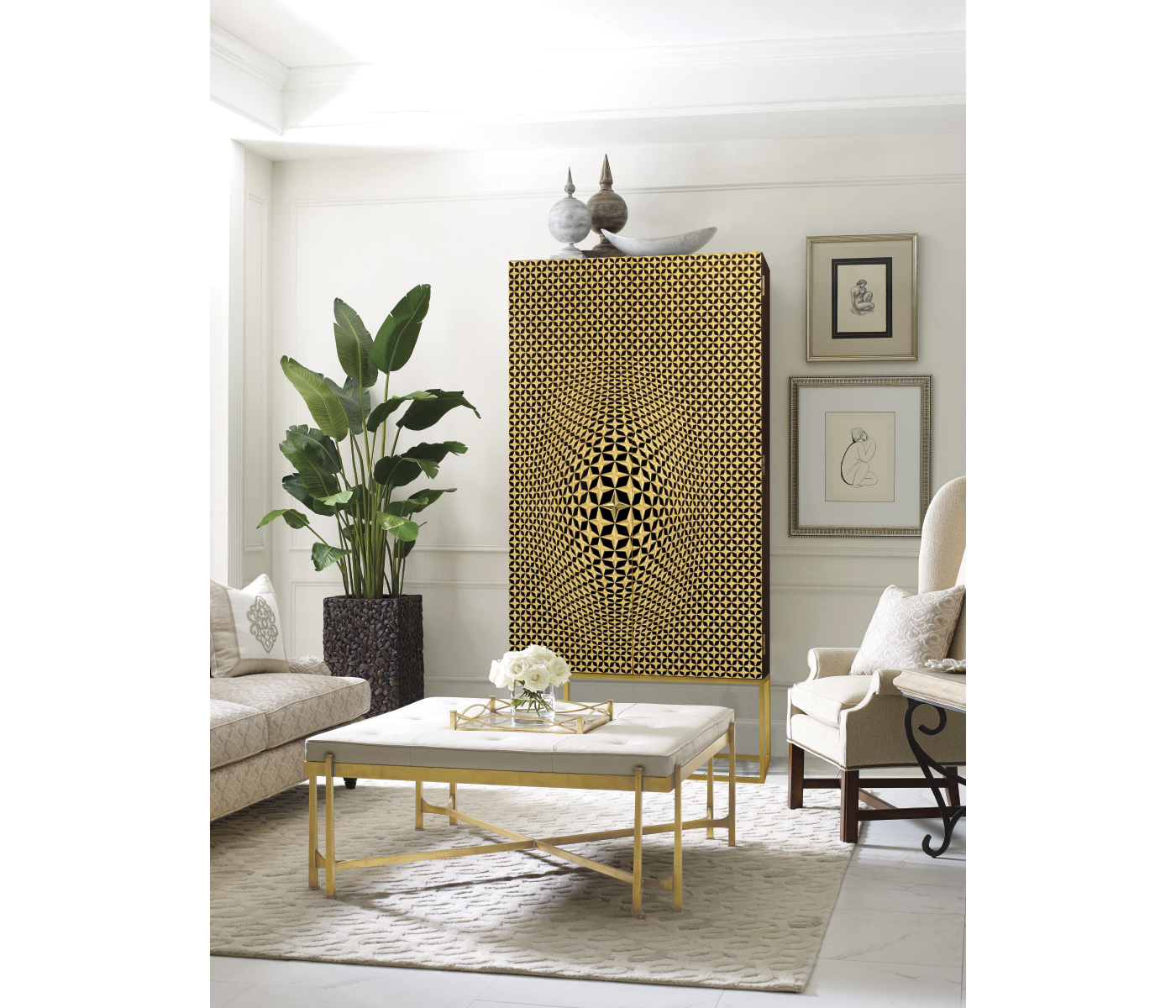 Églomisé and Silver Iron Cocktail Ottoman