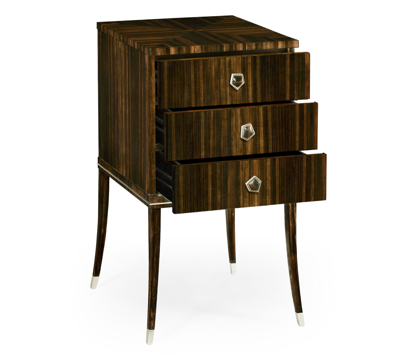 Macassar Ebony Bedside Chest with White Brass Detail