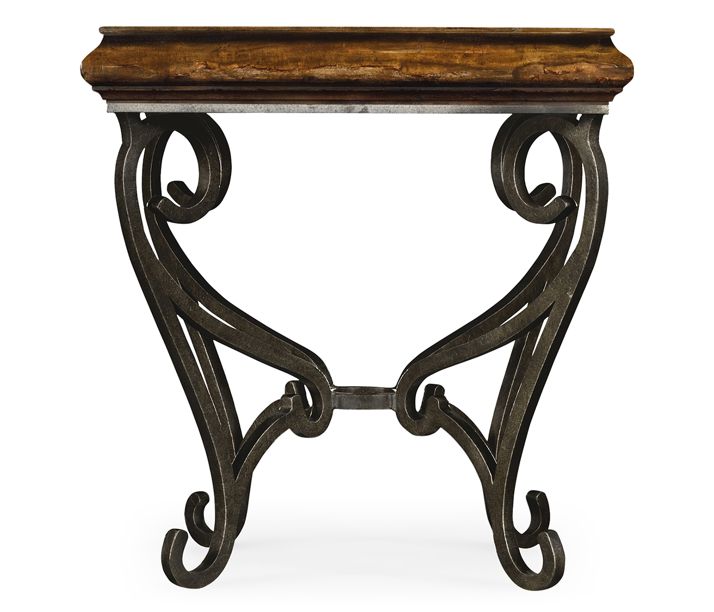 Rustic Walnut Square Side Table with Wrought Iron Base