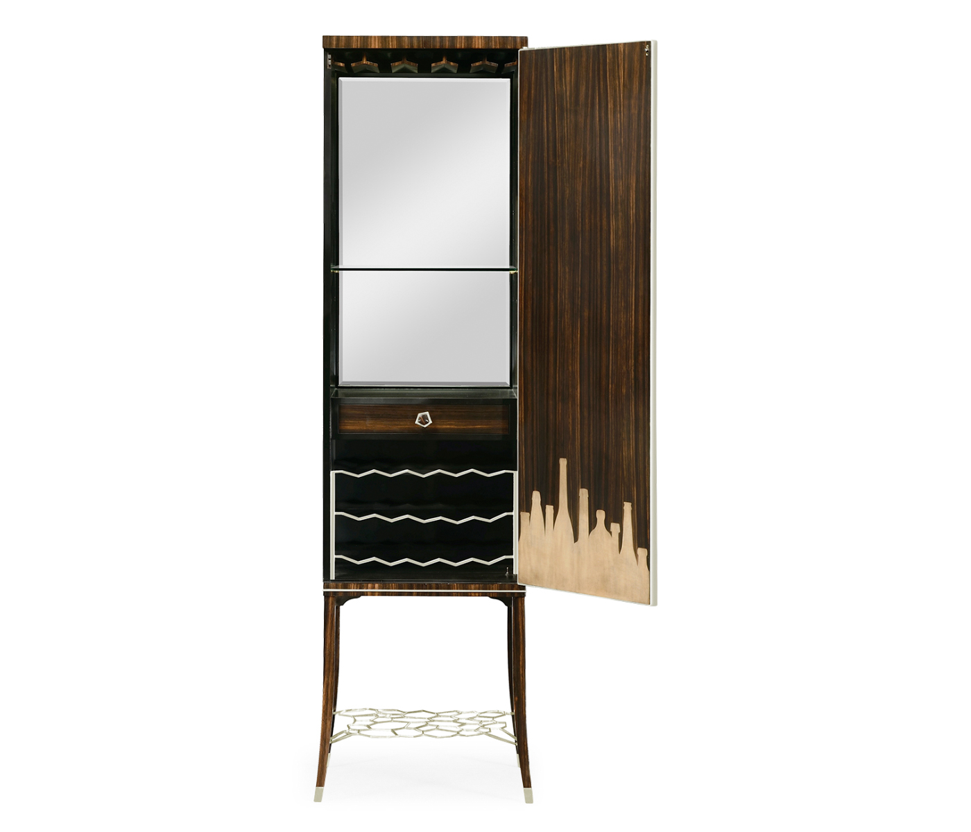 Macassar Ebony Drink Cabinet with White Brass Inlay