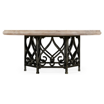 Limed Wood Dining Table with Wrought Iron Base 72