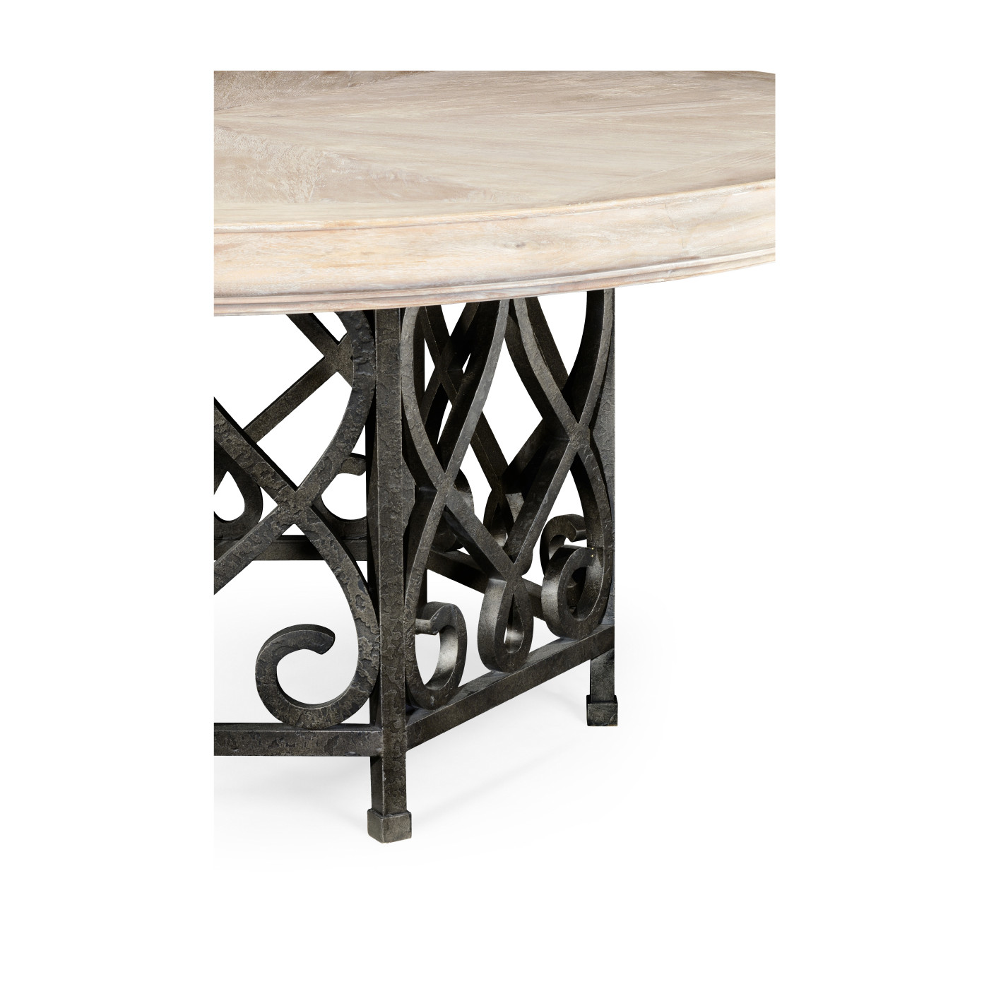 Limed Wood Dining Table with Wrought Iron Base 72