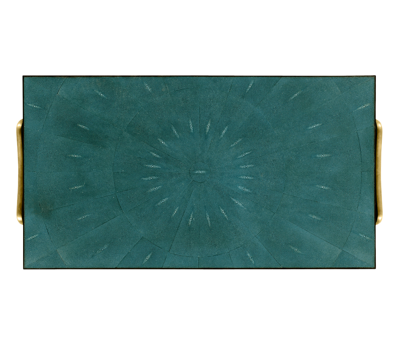 Teal Faux Shagreen and Brass Legged Coffee Table