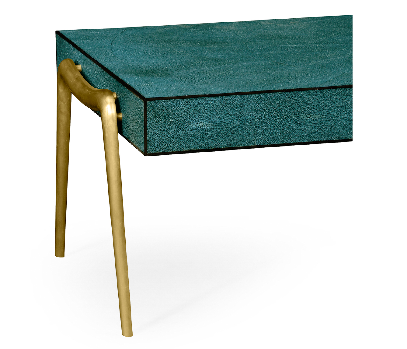 Teal Faux Shagreen and Brass Legged Coffee Table