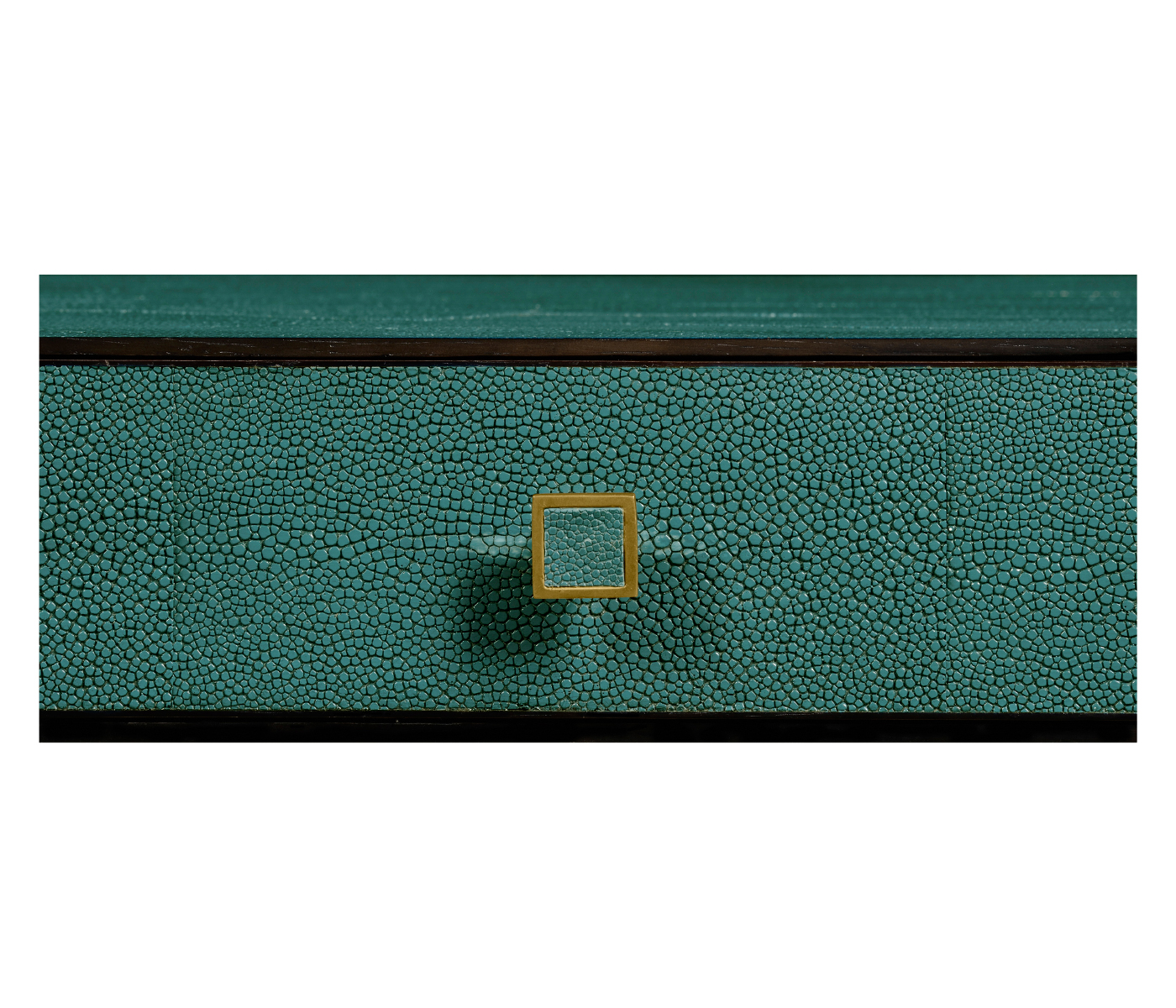 Teal Faux Shagreen and Brass Legged Coffee Table