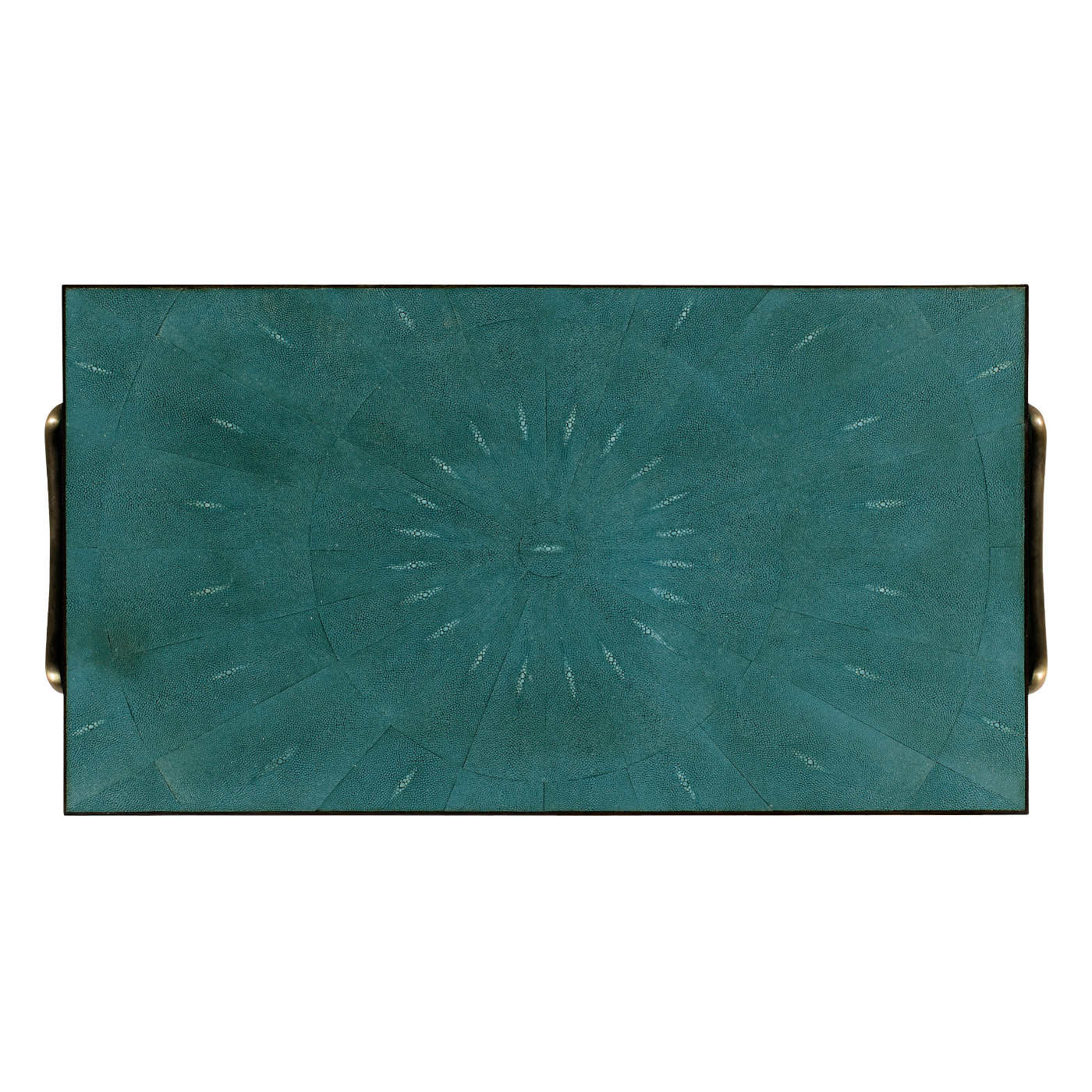 Teal Faux Shagreen and Bronze Legged Coffee Table