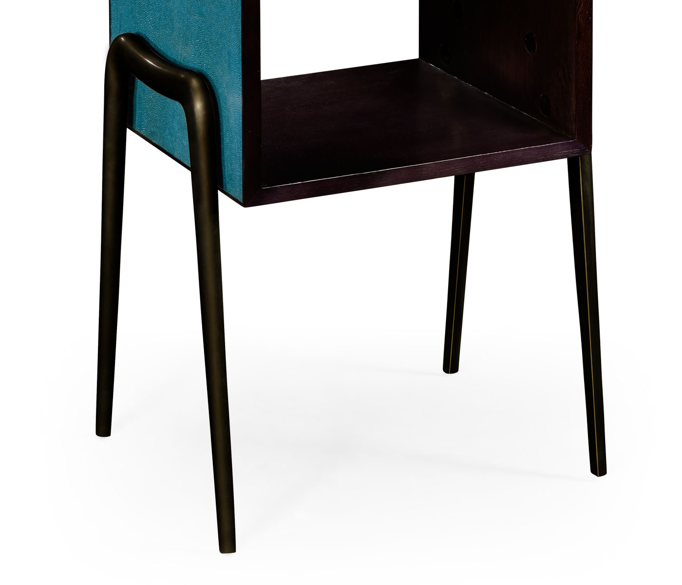 Teal Faux Shagreen and Bronze Legged Étagère