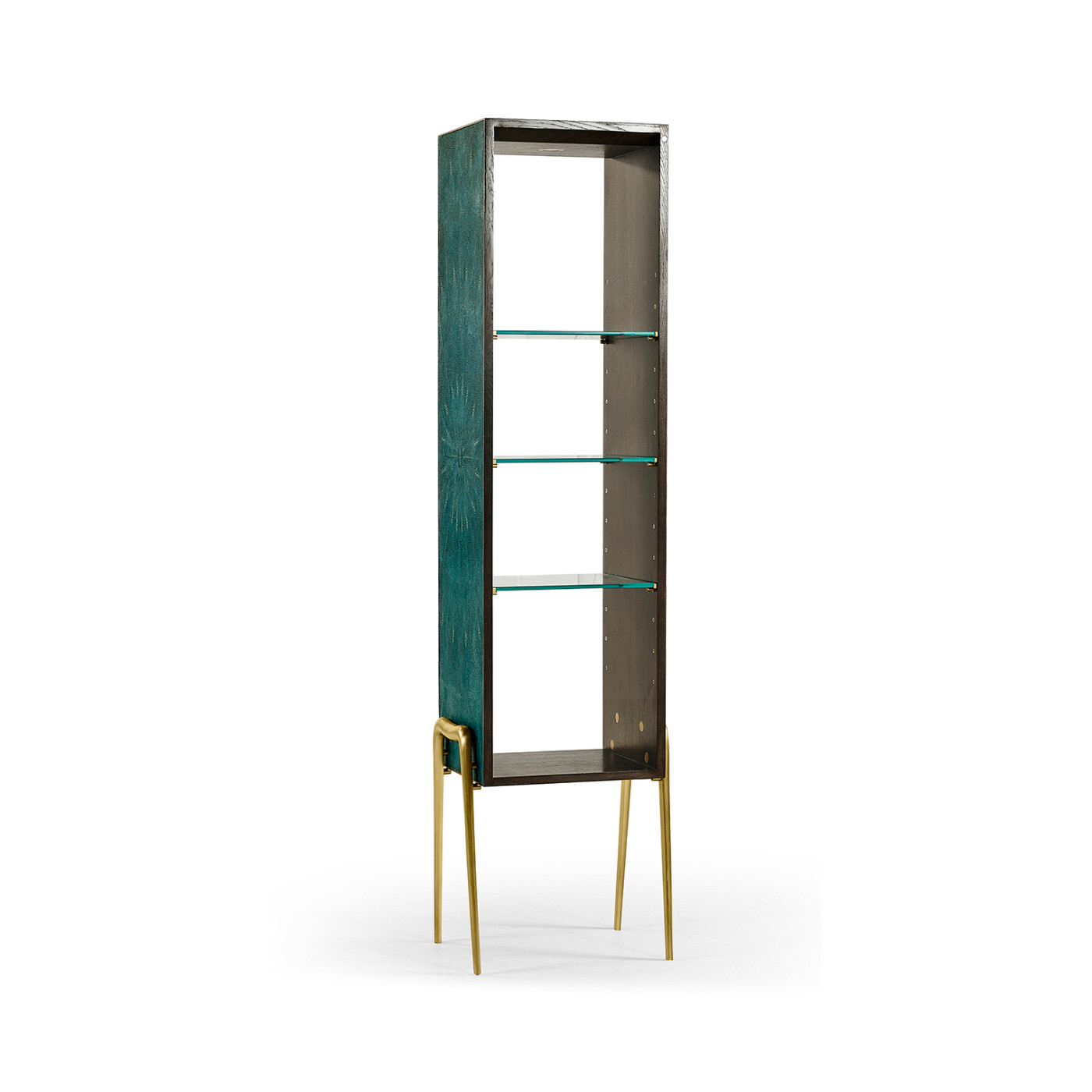 Teal Faux Shagreen and Brass Legged Étagère