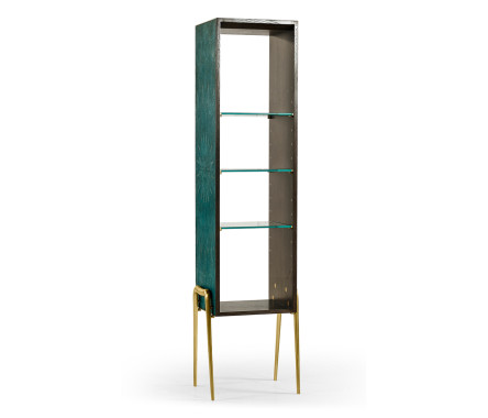 Teal Faux Shagreen and Brass Legged Étagère