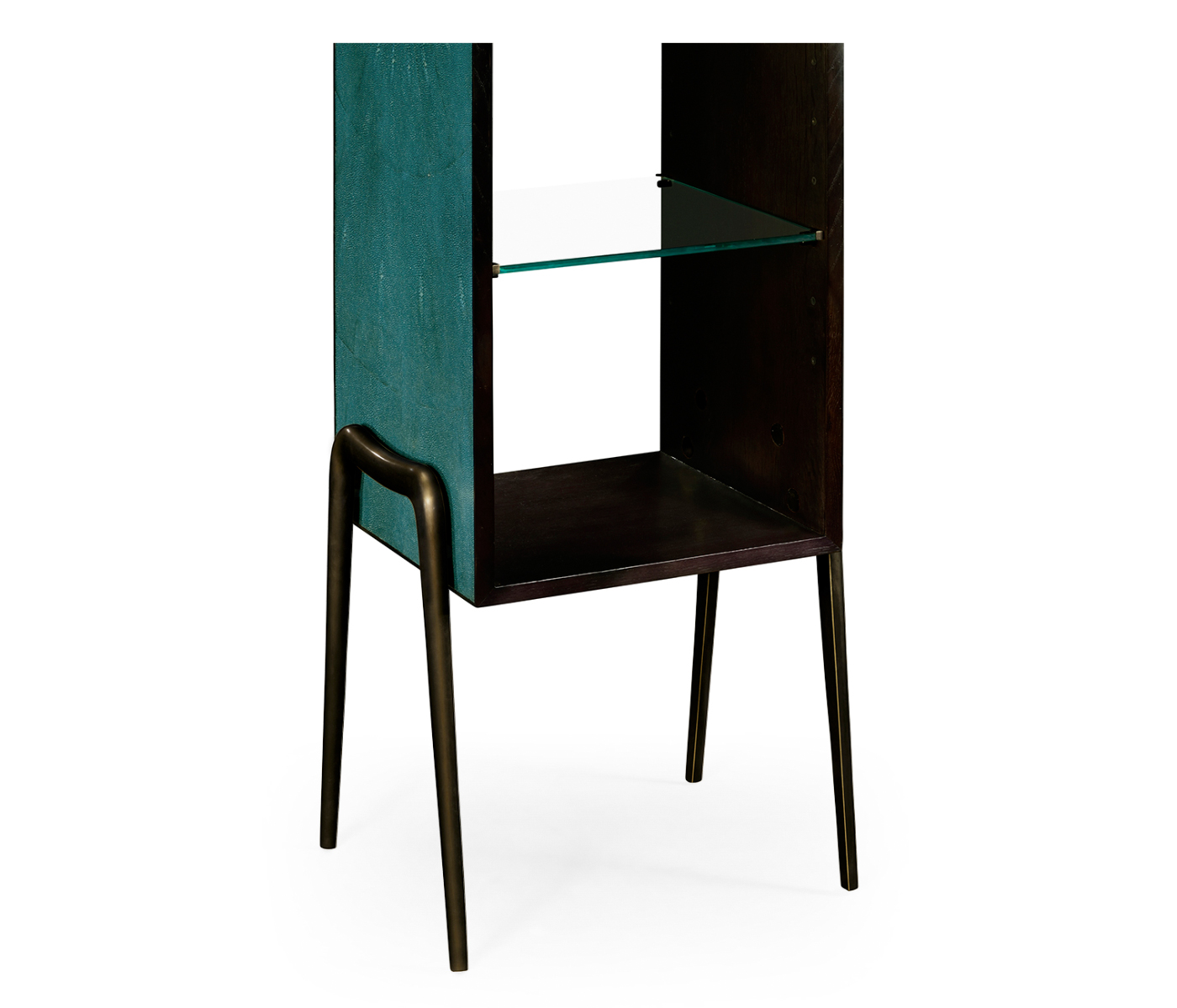 Teal Faux Shagreen and Bronze Legged Étagère