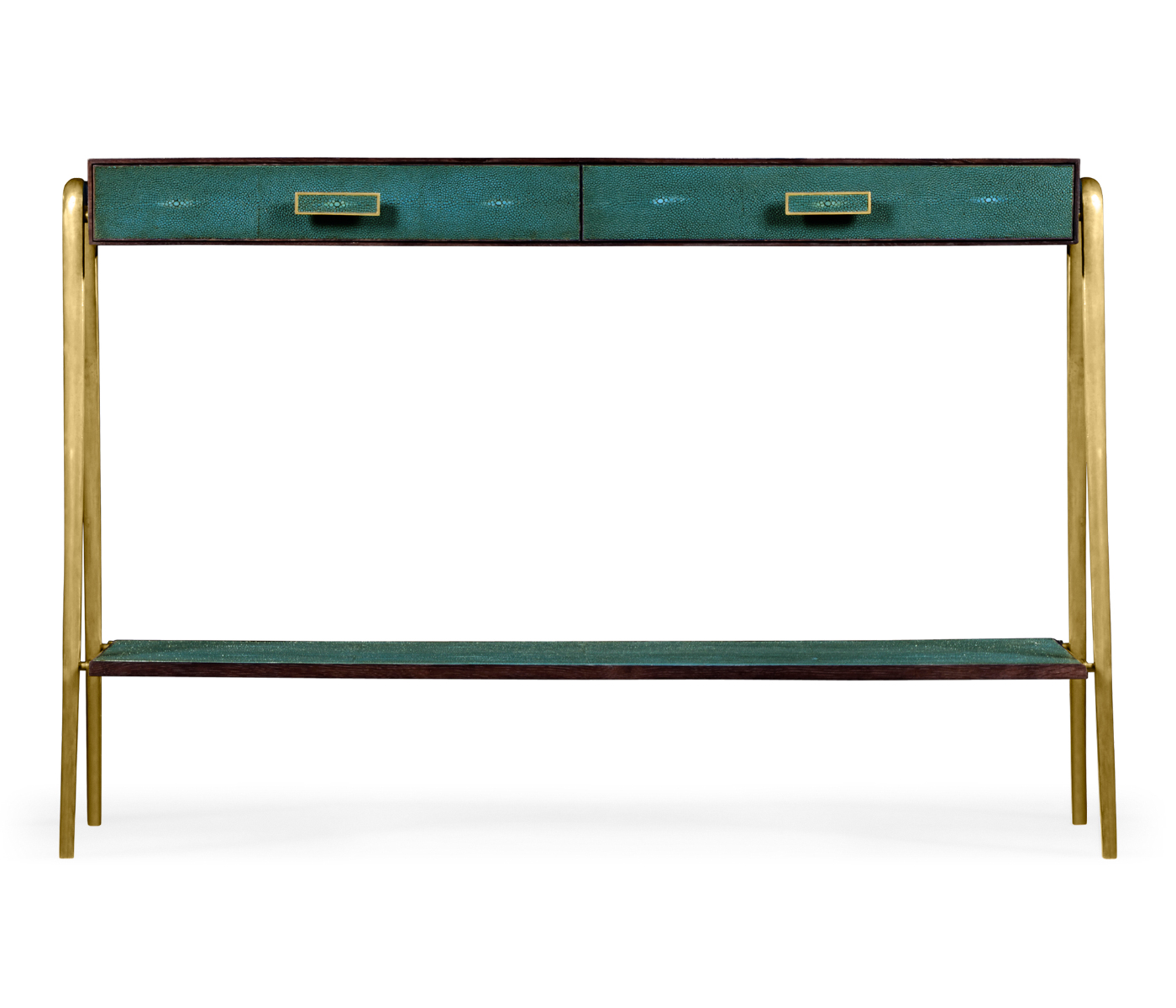 Teal Faux Shagreen and Brass Legged Console