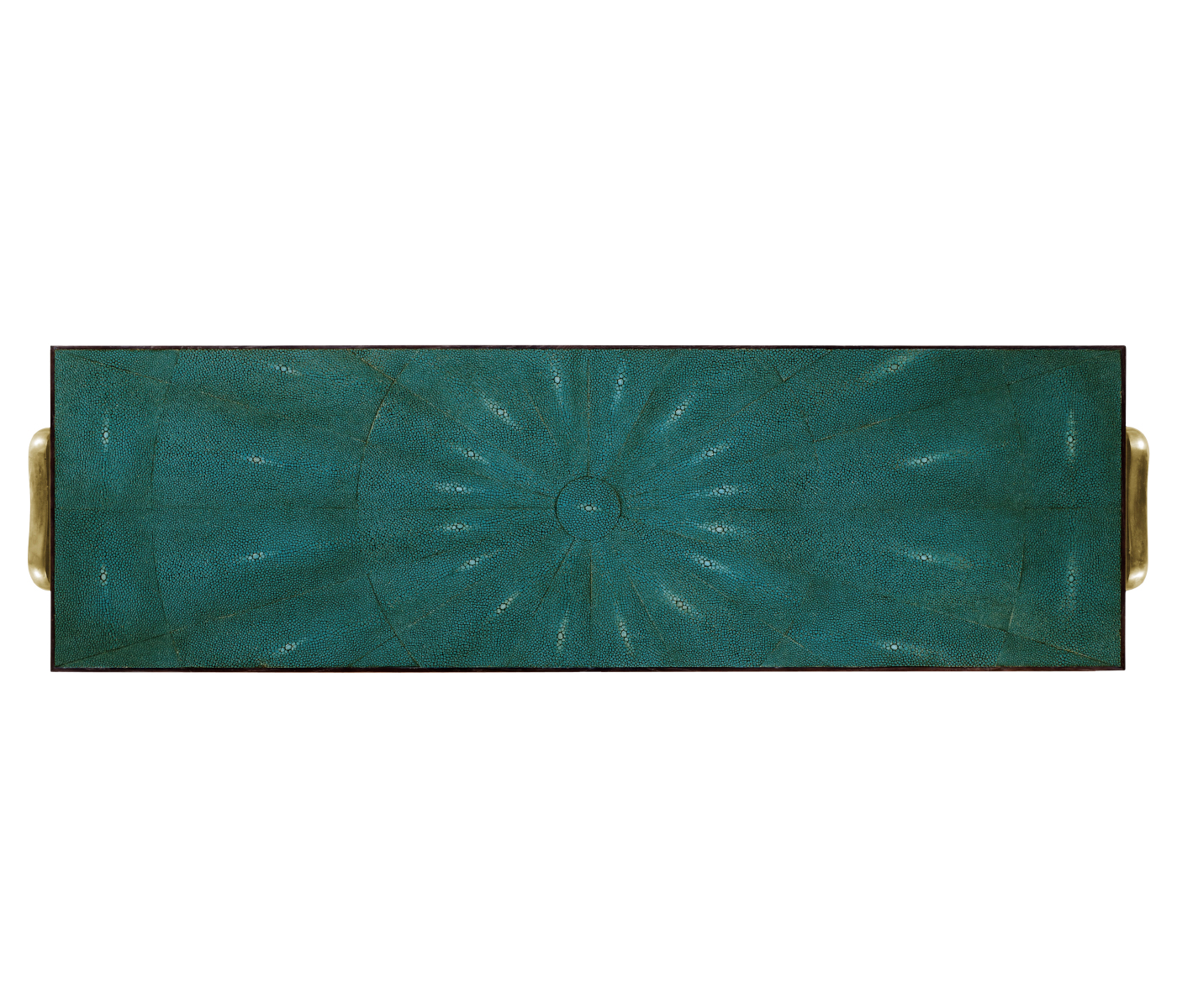 Teal Faux Shagreen and Brass Legged Console