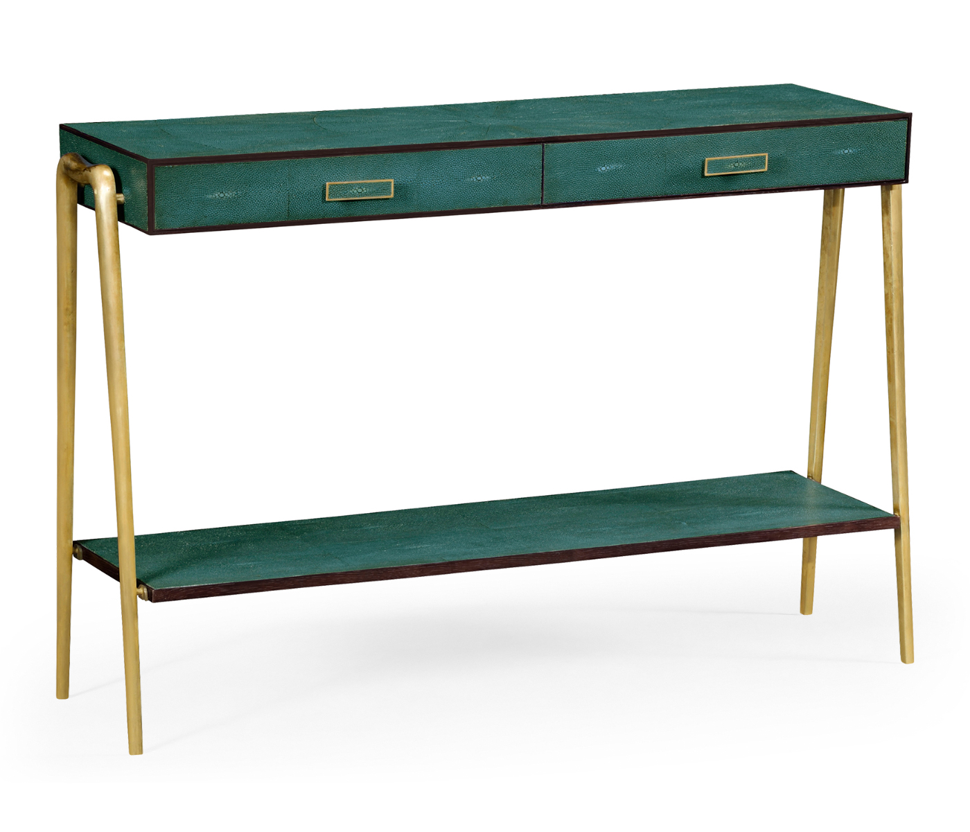 Teal Faux Shagreen and Brass Legged Console