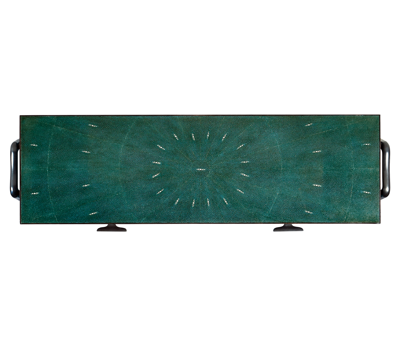 Teal Faux Shagreen and Bronze Legged Console