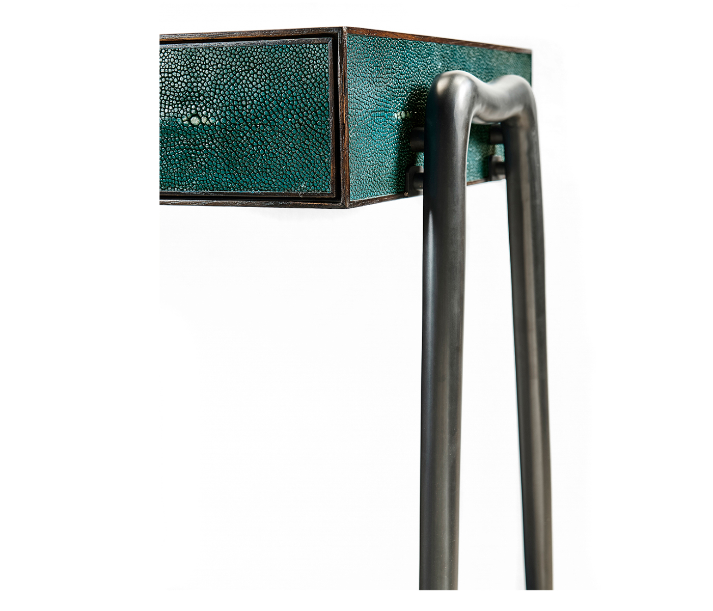 Teal Faux Shagreen and Bronze Legged Console