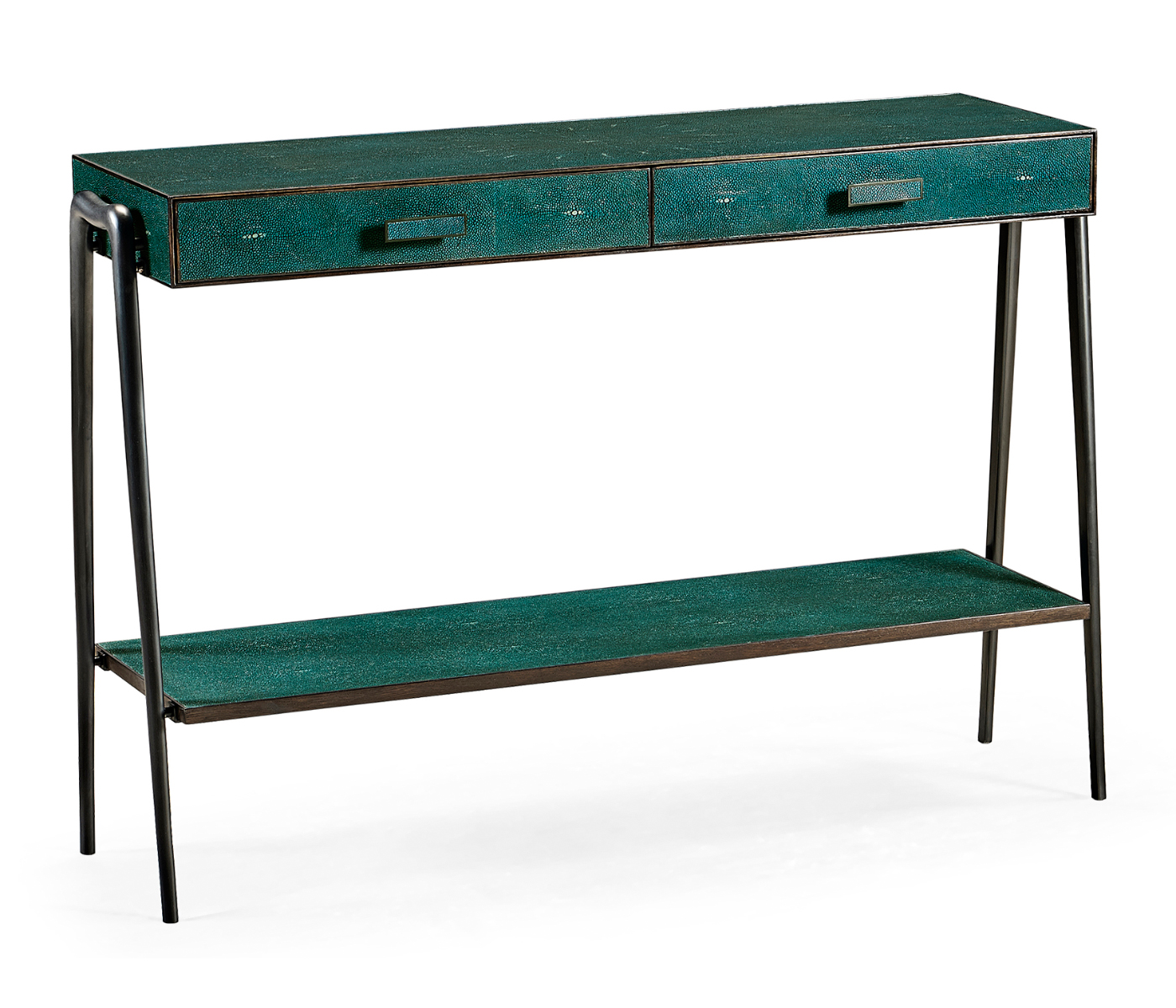 Teal Faux Shagreen and Bronze Legged Console