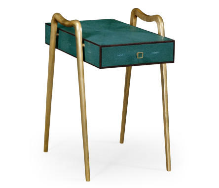 Teal Faux Shagreen and Brass Legged End Table