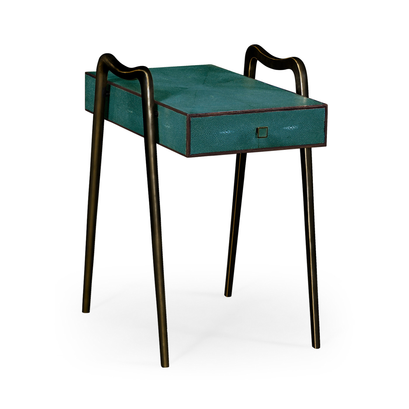 Teal Faux Shagreen and Bronze Legged End Table