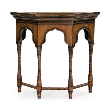 Rustic walnut console with bones inlay