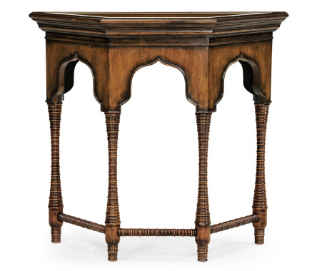 Rustic walnut console with bones inlay