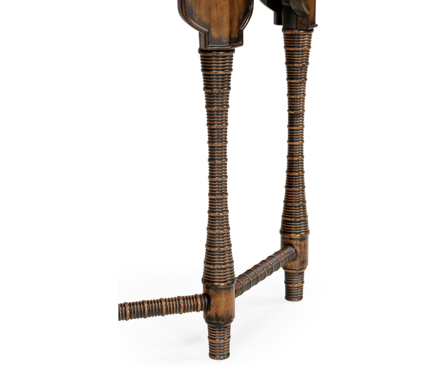 Rustic walnut console with bones inlay