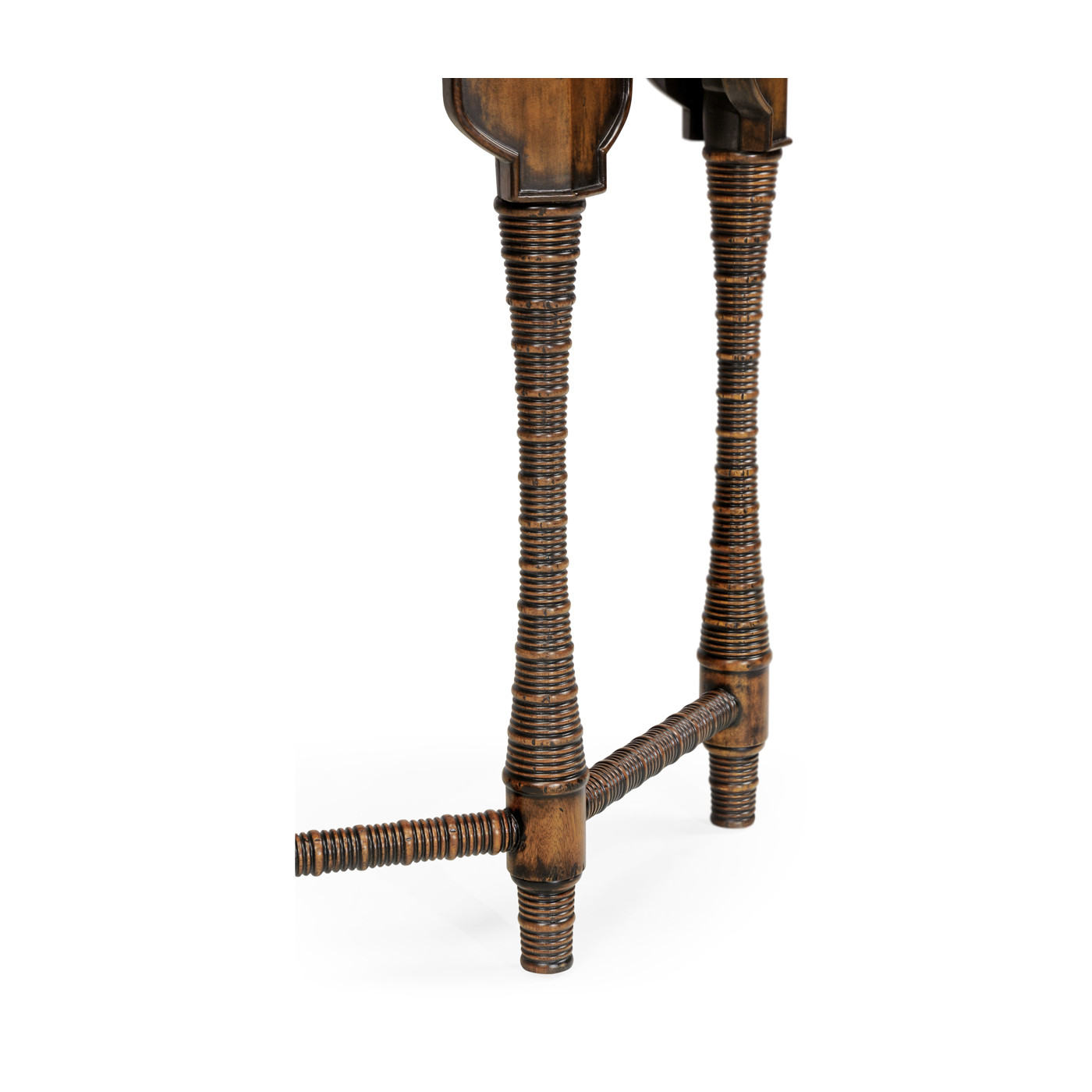 Rustic walnut console with bones inlay