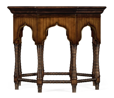 Octagon rustic walnut center table with bones inlay