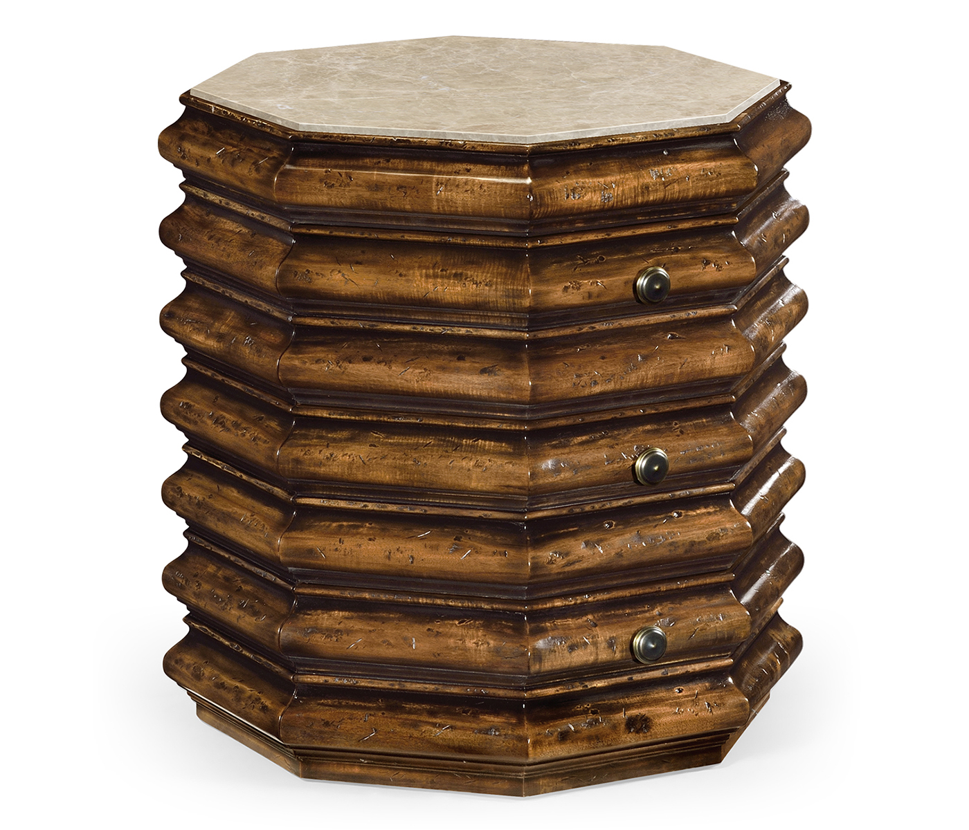 Octagon Rustic Walnut End Table