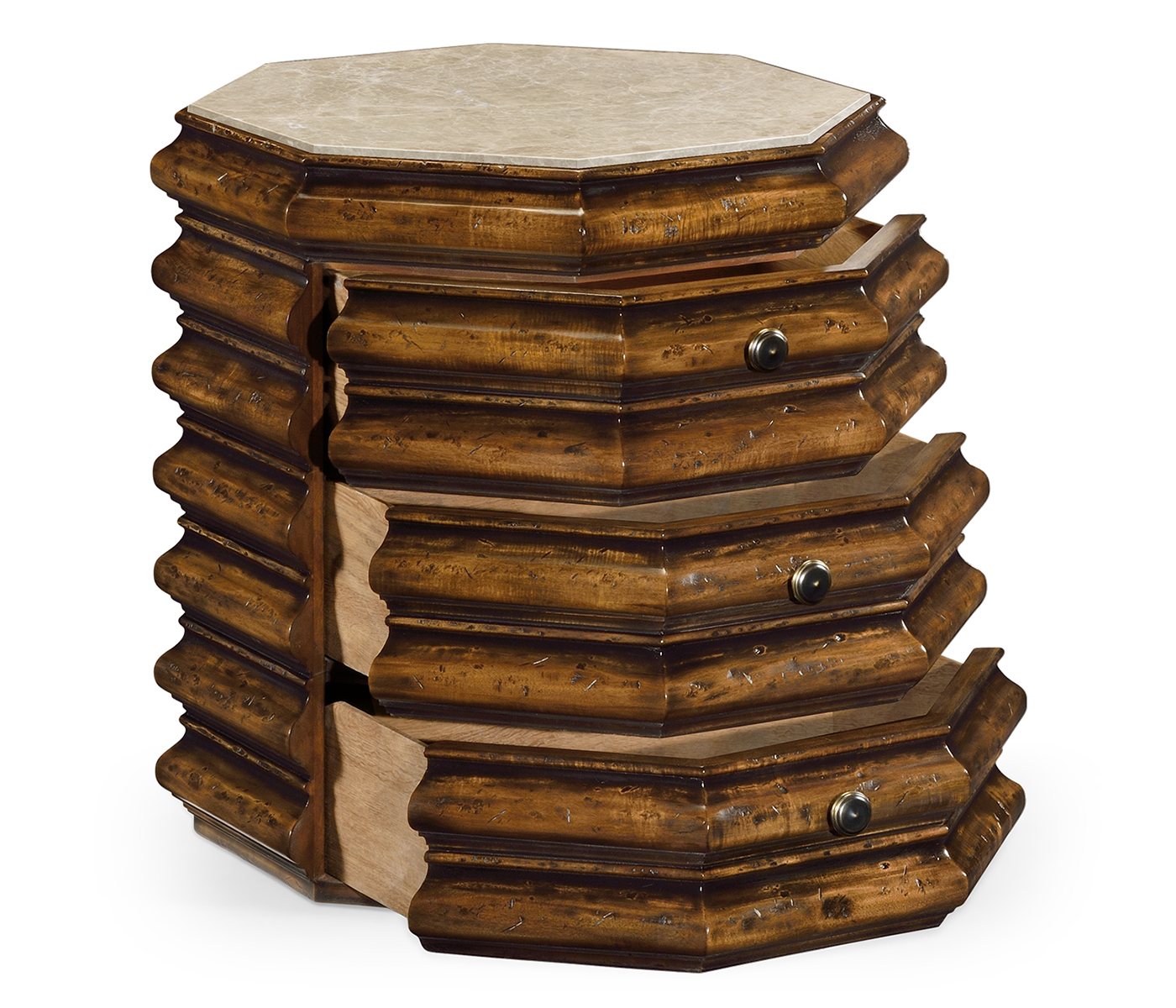 Octagon Rustic Walnut End Table