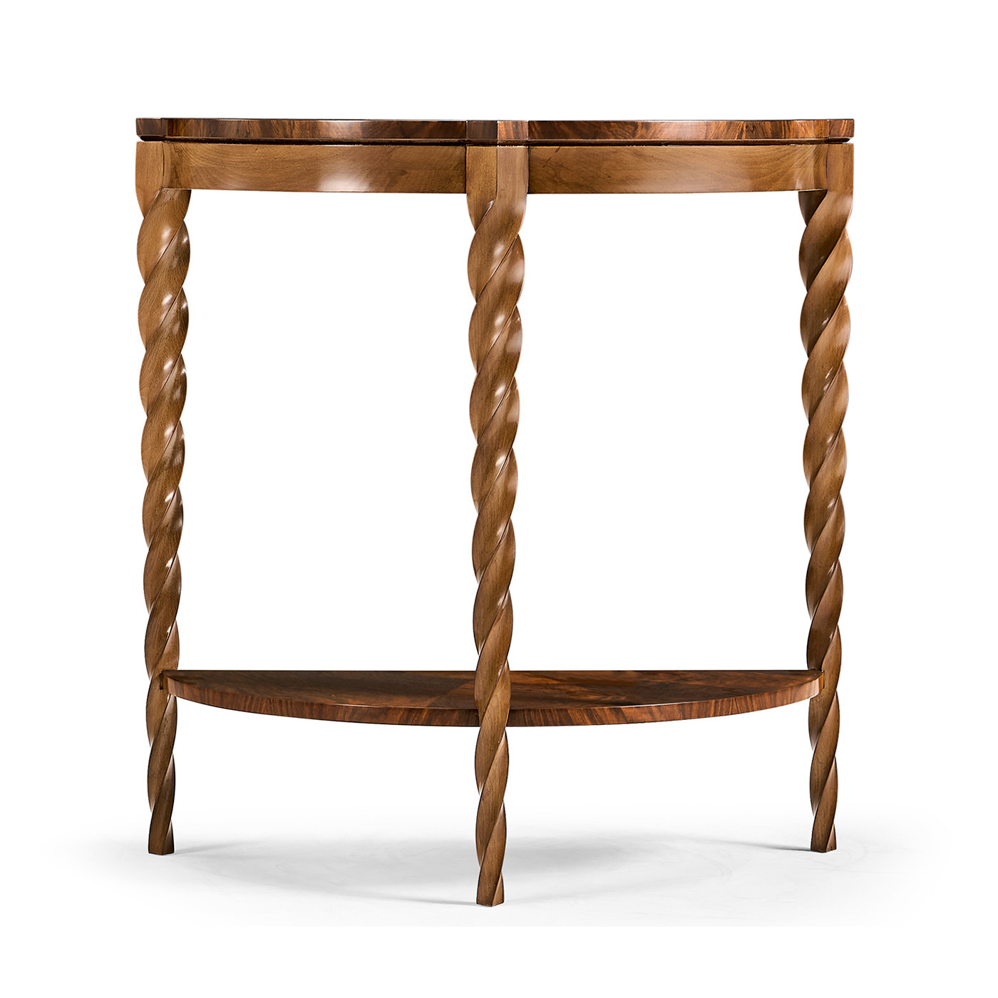 Walnut Barleytwist Demilune Console Table