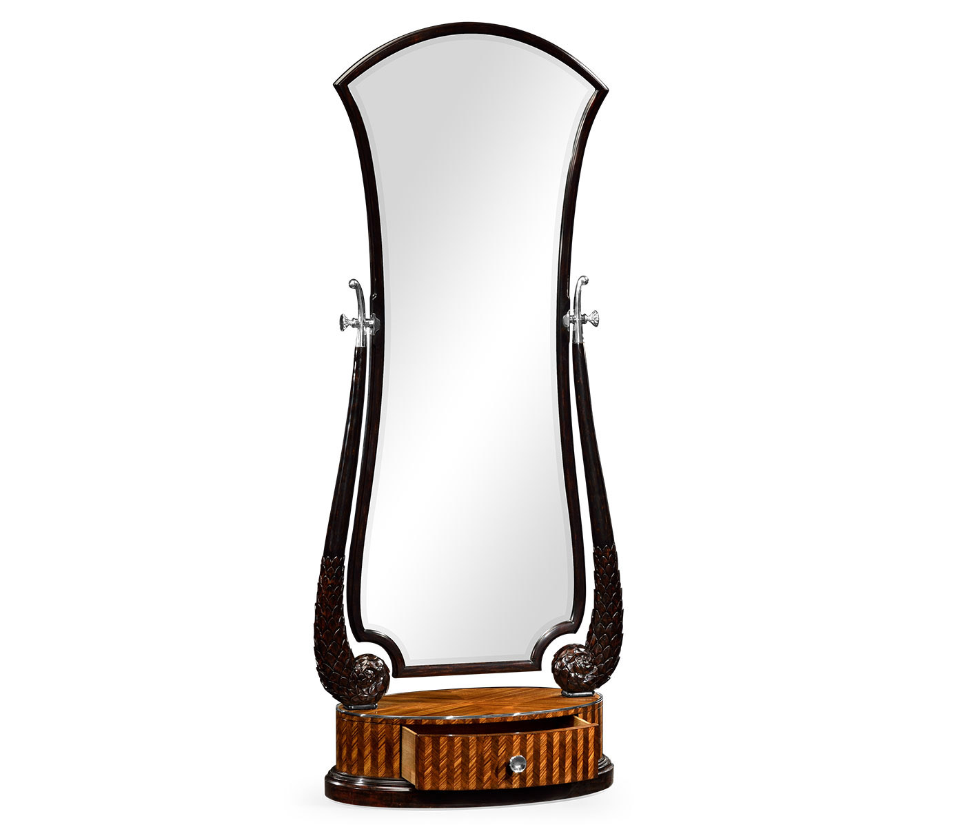 Feather Inlay Hand Carved Standing Mirror